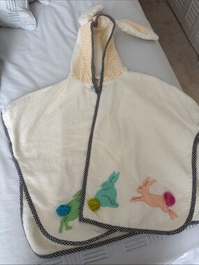 MacKenzie-Childs Cream Bunny Hooded Poncho with Pastel Appliqués